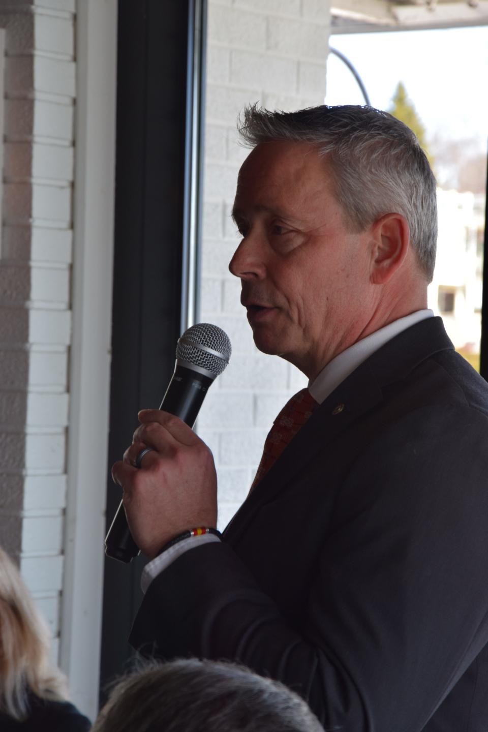 David "DJ" Jones speaks during the 2023 Harbor Springs State of the Community event. He talked about the Petoskey-Harbor Springs Area Community Foundation making strides to help with issues in child care and housing during the event on March 9, 2023.