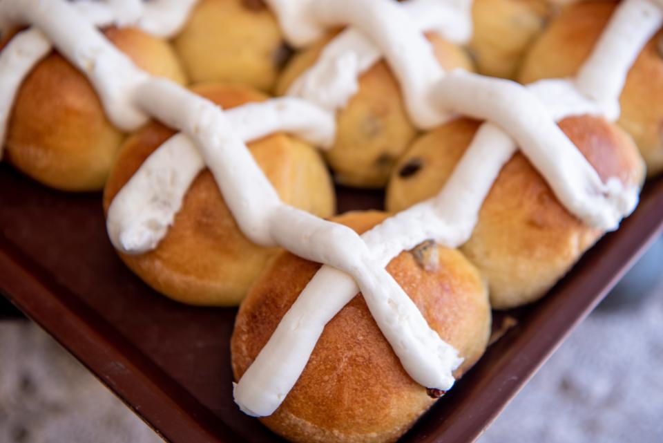 Hot cross buns at Varrelmann's Bake Shop in Rutherford shown on Tuesday March 29, 2022.