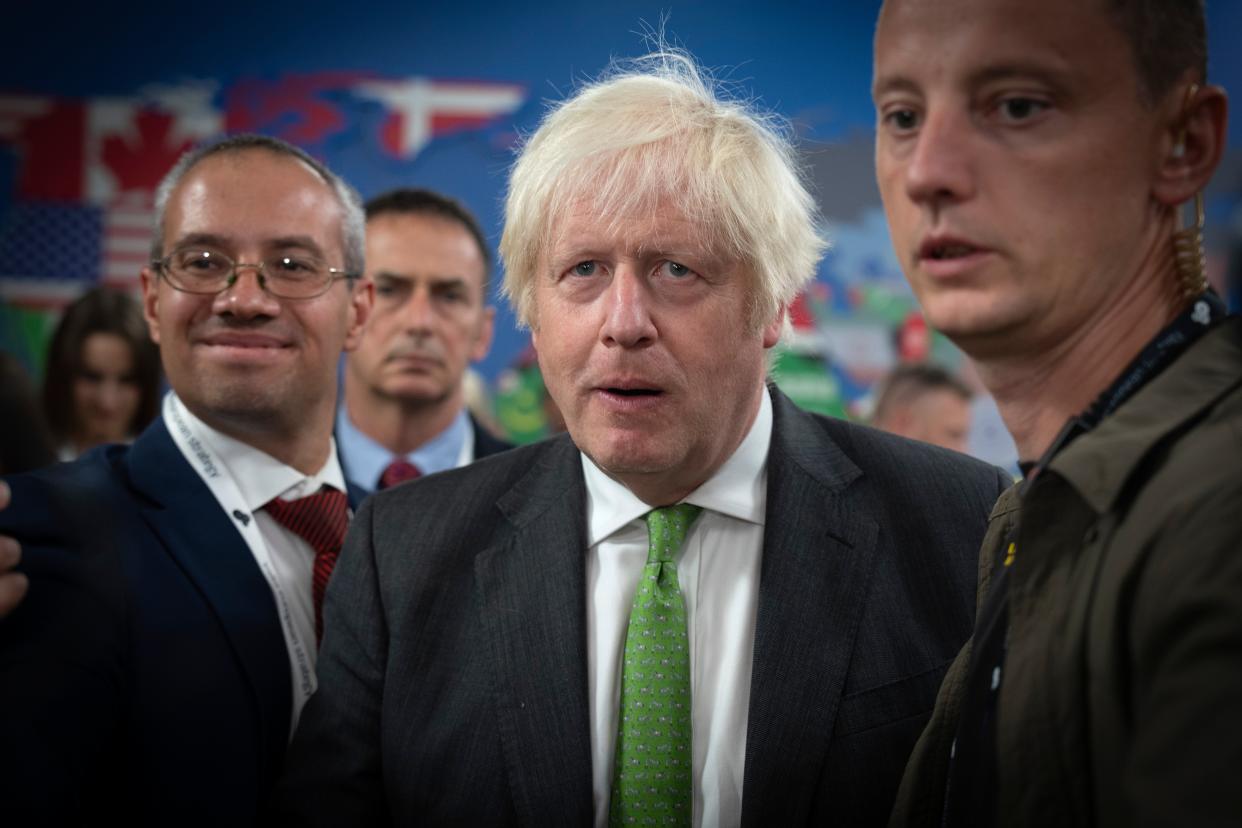 Former British Prime Minister Boris Johnson attends the Yalta European Strategy Forum in Kyiv (AP)