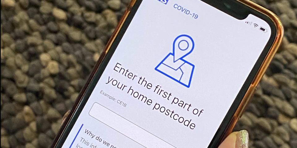 NHS contact tracing app postcode