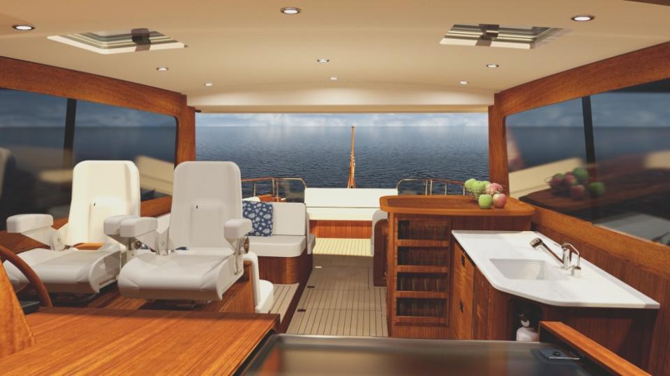 Barton & Gray took a cue from its Hinckley fleet and gave the boat a classy wood interior. - Credit: Courtesy Barton & Gray