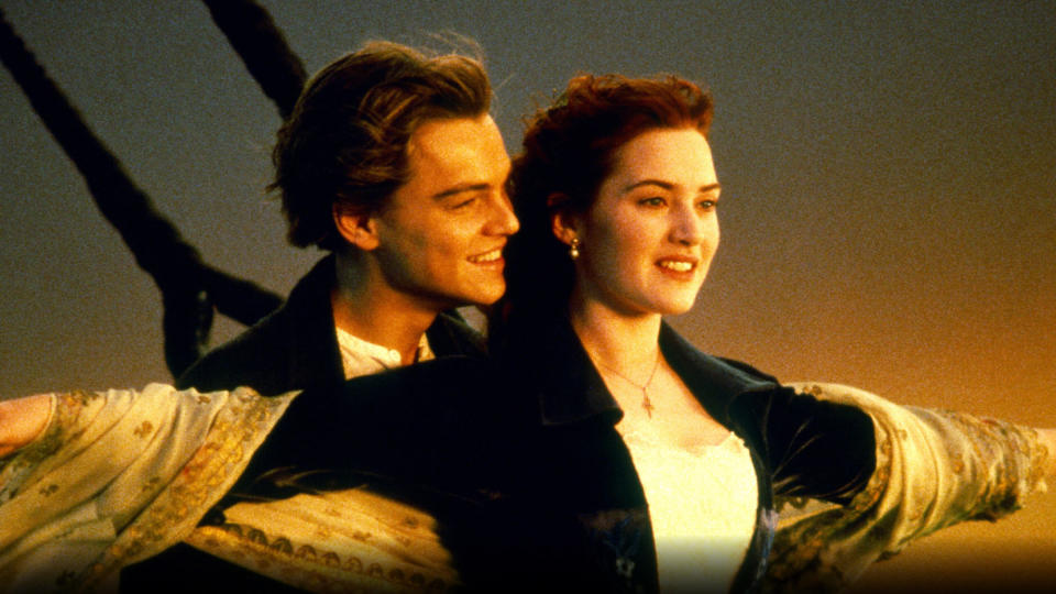 Leonardo DiCaprio as Jack Dawson and Kate Winslet as Rose DeWitt Bukater in Titanic (1997)