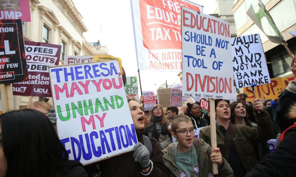 A student protest in London on access and quality of higher education
