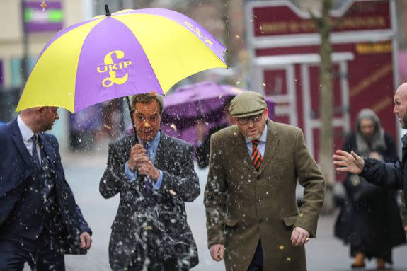 UKIP leader Paul Nuttall and former Leader Nigel Farage get egged.