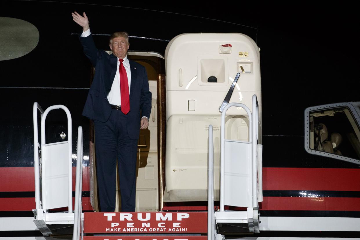 Donald Trump arrives to speak at a campaign rally, Sunday, Oct. 30, 2016, in Albuquerque, N.M. (Photo: Photo/ Evan Vucci/AP)