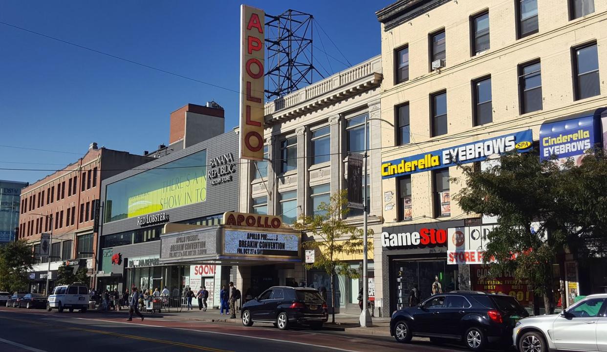 the famous apollo theater along 125th street in harlem, manhattan, new york city the apollo became legendary during the 'harlem renaissance' days in the 1920s and 1930s