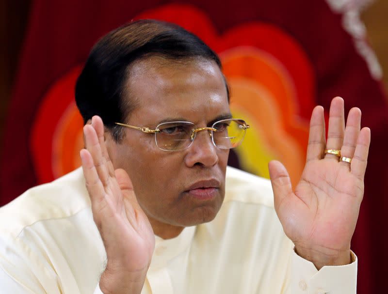 FILE PHOTO: Sri Lanka's President Sirisena speaks during a meeting with Foreign Correspondents Association at his residence in Colombo