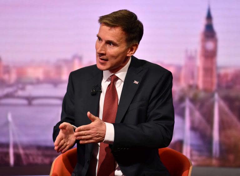 Jeremy Hunt has signalled he is willing to delay Brexit as he refused to commit to leaving the EU "at any cost" by the end of October if wins the contest to succeed Theresa May.The foreign secretary also made the claim he could negotiate a new deal with the bloc that would do away with the need for the Irish backstop - despite such a route already being repeatedly dismissed by the EU.Mr Hunt came second in the first round of voting among Tory MPs in the party's leadership contest, achieving 43 backers, but still considerably behind Boris Johnson, who received 114 votes.In an attempt to pitch himself as the alternative to the his predecessor at the Foreign Office, Mr Hunt said he was not willing to pledge a "hard stop, any cost" exit from the EU on 31 October - the current deadline for Brexit.He told the BBC's Andrew Marr programme this would effectively mean committing the country to a no-deal scenario, "or an election if parliament chooses to stop that".Asked directly what the "final date" would be of Britain leaving the EU, Mr Hunt replied: "I'm not committed to a 31 October, hard stop at any cost because I don't think we can make that guarantee."If we do make that guarantee, if we go with the wrong approach then you are committing us to nothing other than a no deal Brexit.Pressed on whether the UK would "definitely" be out of the bloc by the end of the year, he replied: "A wise prime minister makes choices on the basis of the choices that are actually in front of them. "By the time you get to the 31 October we may have parliament having changed the law in particular ways, we may have a new European Commission, we may have made very good progress in the negotiations. "I've been very clear, if there is no prospect of getting a deal that can get through parliament on 31 October, then I will be prepared to leave without a deal."He added: "If there's no prospect of a deal, then I'm out. If there is a prospect of a deal – what I'm saying is the difference between me and Boris is that I'm saying I would try for a deal. "I'm not going to create a set of circumstances that makes it all but impossible to get a deal because I think we should be offering the country some better choices."His comments will likely infuriate the most hardline Brexiteers in the Conservative Party - just moments before Dominic Raab, who is also running for the leadership, warned the party would be "toast" if it fails to exit the EU by 31 October.