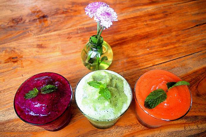 Healthy beverages: To quench your thirst, try Casadina's selection of healthy crushes and slushes, which come with unique names like Goodbye Flu, Happy Mood, Get Skinny and Red Alert.