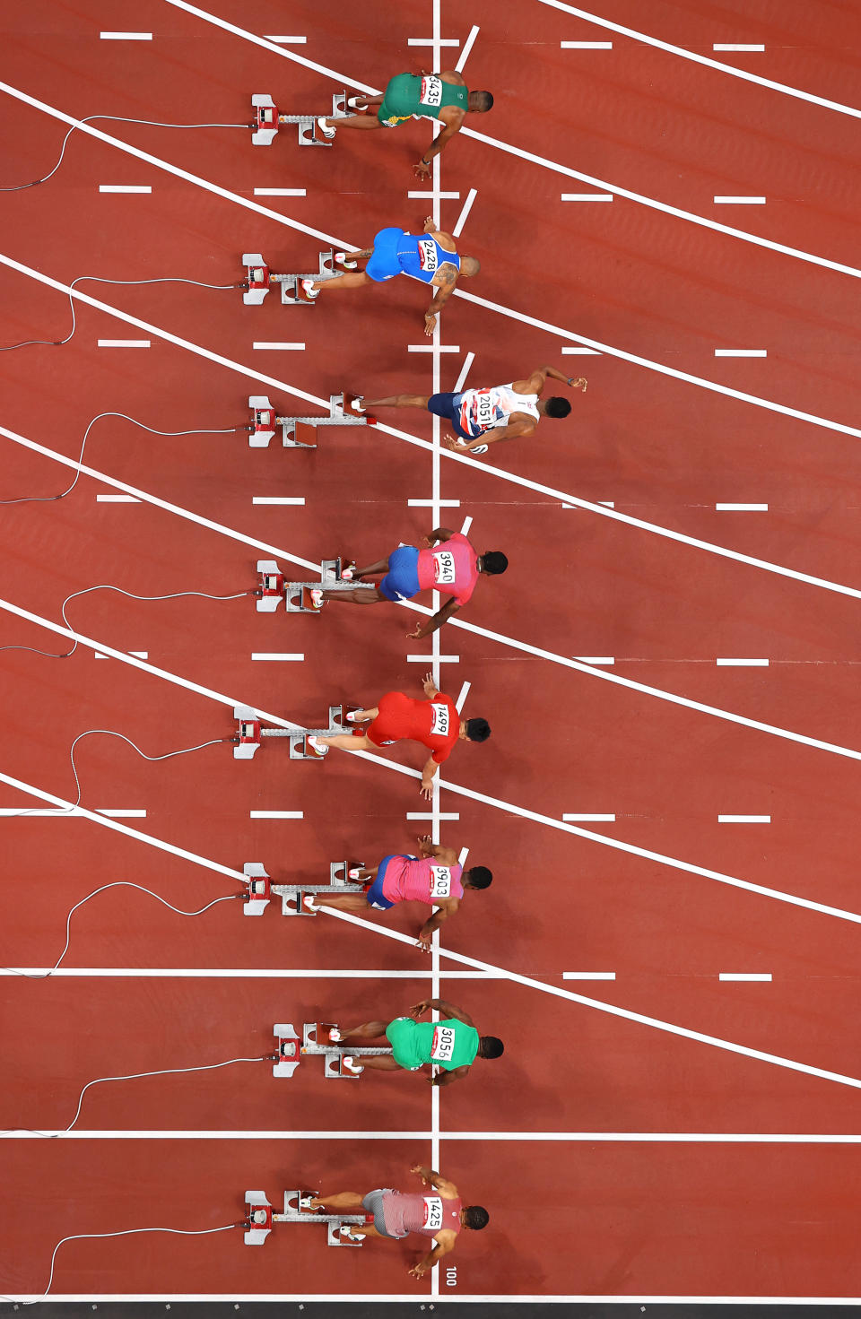 <p>TOKYO, JAPAN - AUGUST 01: Zharnel Hughes of Team Great Britain makes a false start in the Men's 100m Final on day nine of the Tokyo 2020 Olympic Games at Olympic Stadium on August 01, 2021 in Tokyo, Japan. (Photo by Richard Heathcote/Getty Images)</p> 