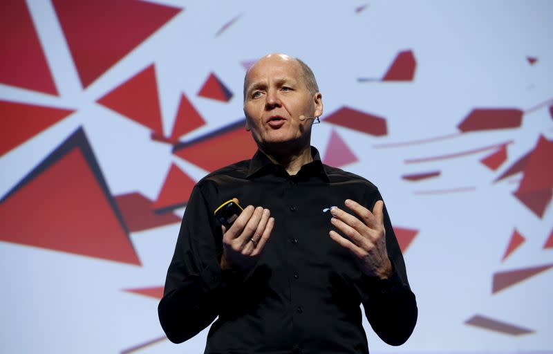 FILE PHOTO: Sigve Brekke, President and CEO of Telenor, delivers a keynote speech during the Mobile World Congress in Barcelona