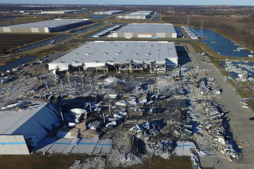 The site of a roof collapse at an Amazon.com distribution centre (REUTERS)