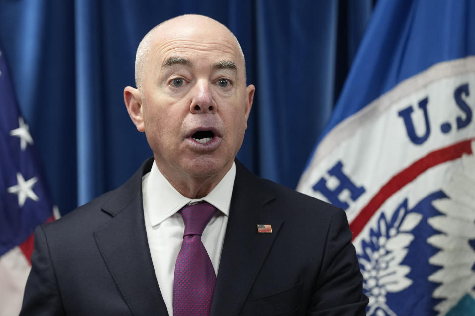 Homeland Security Secretary Alejandro Mayorkas speaks during a news conference in Washington, Thursday, Jan. 5, 2023, on new border enforcement measures to limit unlawful migration, expand pathways for legal immigration, and increase border security. (AP Photo/Susan Walsh)