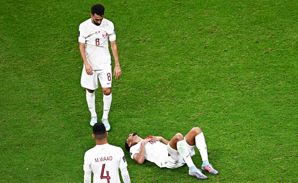 Qatar players, pictured here after their loss to Netherlands at the World Cup.