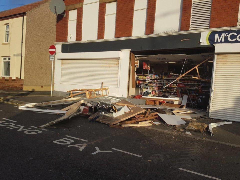 A view of the McColl's shop on Cleveland Terrace, Newbiggin-by-the-Sea, Northumberland, following a ram raid on 8 December, 2018, in which a cash machine was taken. (Gary Holmes/PA Wire)