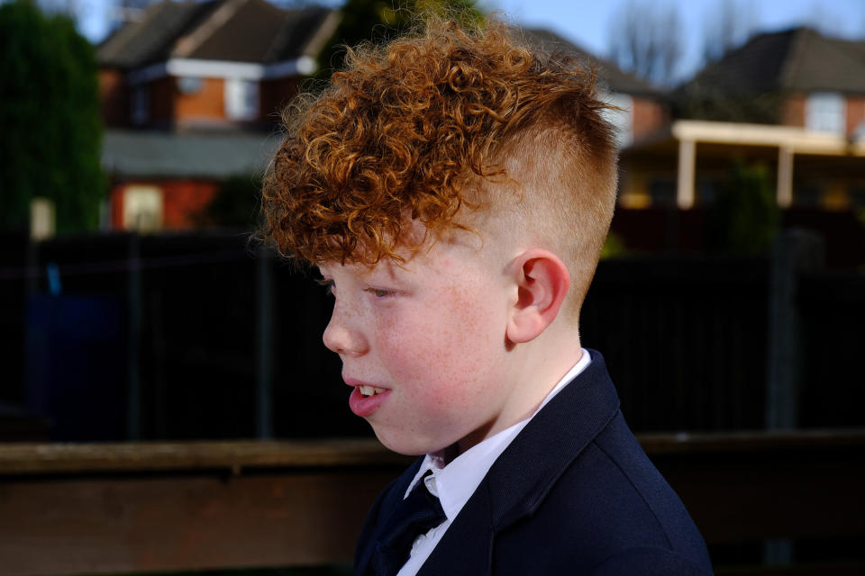 Niall Clews was struggling to see thanks to his curly locks over his eyes, and with no chance of getting to a barbers, his mum Hannah Clews got out the clippers.