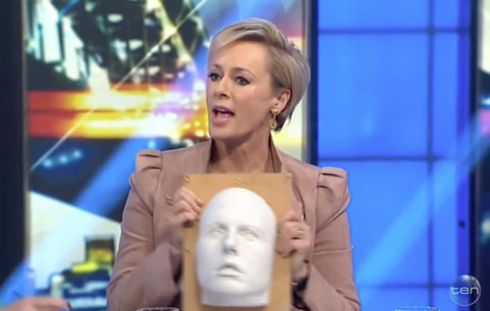 Panelist Amanda Keller pulled out a face mould of Tom. Source: Channel 10