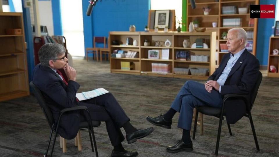 PHOTO: President Joe Biden speaks with George Stephanopoulos on July 5, 2024, in an ABC News exclusive. (ABC News)