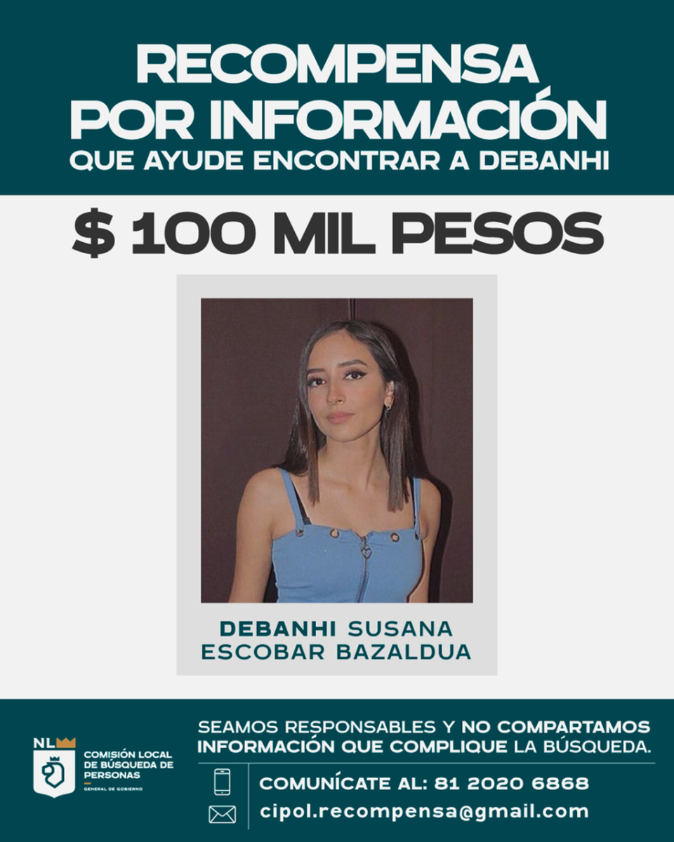 Cartel de búsqueda de Debanhi Escobar publicado por la Comisión Local de Búsqueda de Personas de Monterrey, Nuevo León, el pasado 15 de abril (Facebook / Comisión Local de Búsqueda de Personas)