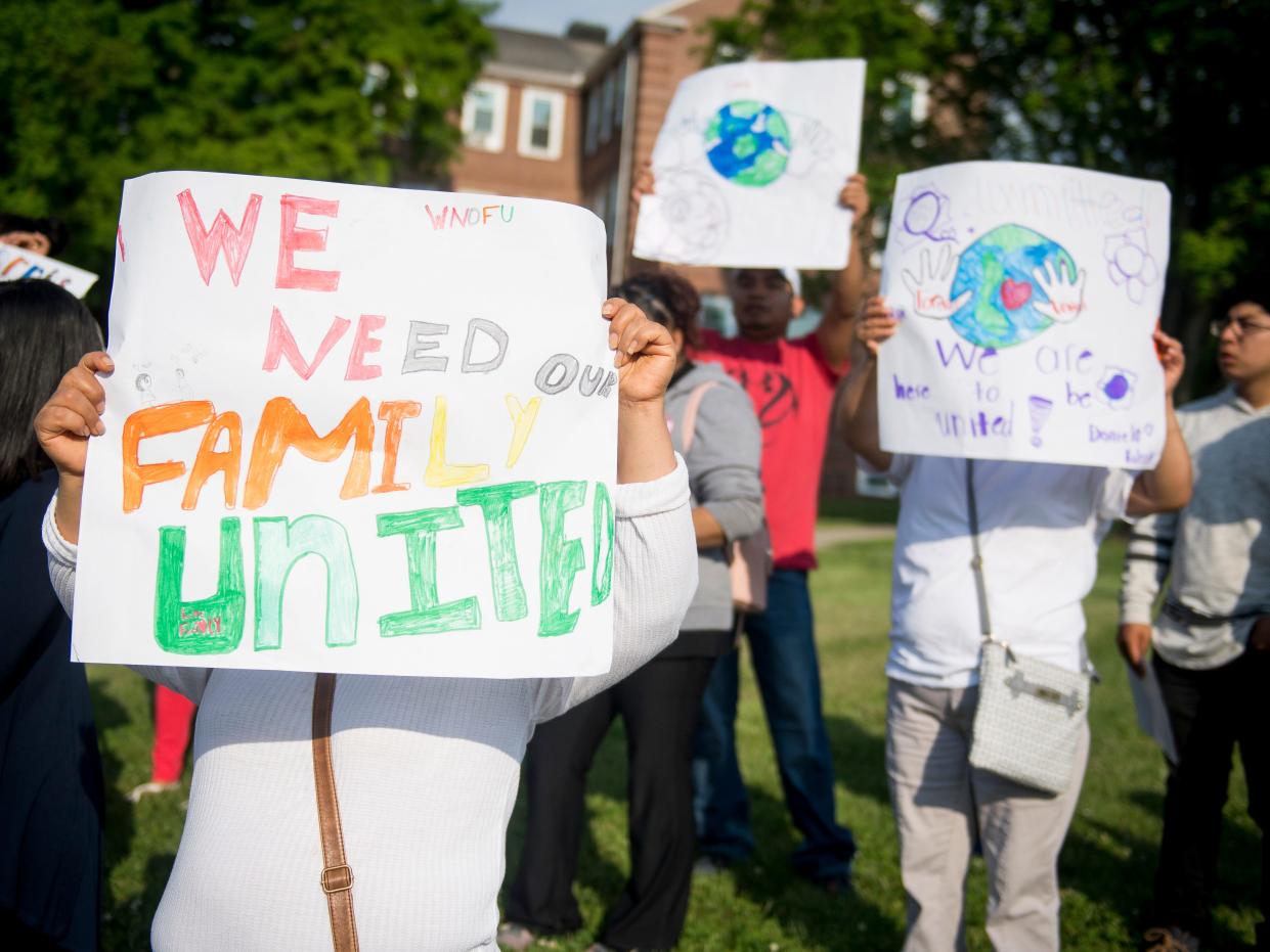 Family and friends of undocumented workers arrested in last month's ICE raid at the Southeastern Provision meat-packing plant in Bean Station, Tenn., demonstrate against immigration crackdowns and the Tennessee Legislature's passage of HB2315 at Carson-Newman University in Jefferson City on Friday, May 4, 2018.