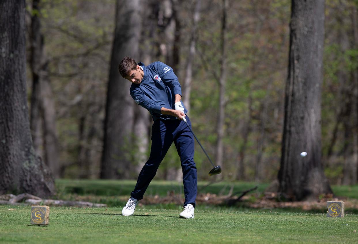 Charlie Cormey of Wall. Monmouth County Boys Golf Tournament takes place at Charleston Springs Golf Course.
Millstone, NJ
Tuesday, April 16, 2024