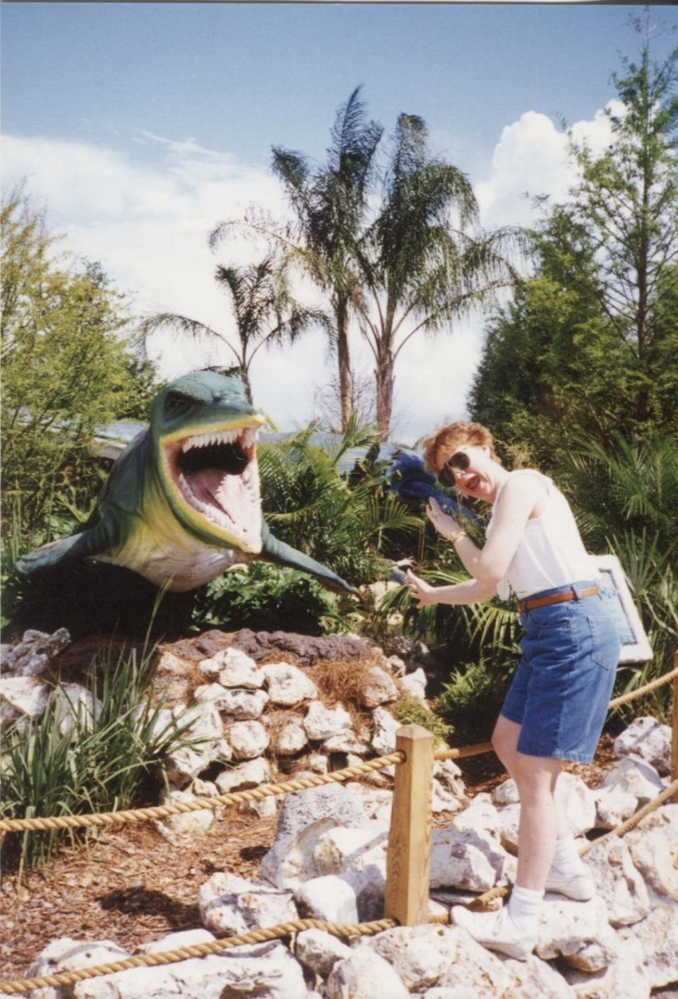 A photo of Ashley May's mother, Debbie, posing during a family vacation. Debbie was introverted but known to have a great sense of humor.