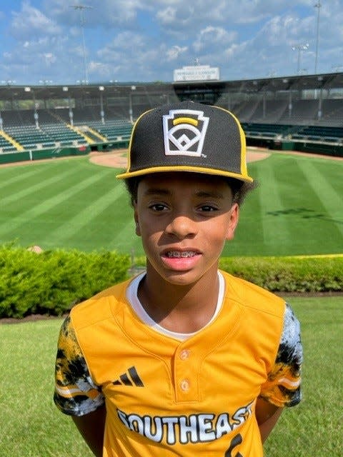 Nolensville's Carter Gomillion poses in his Little League World Series uniform in South Williamsport, Pa.