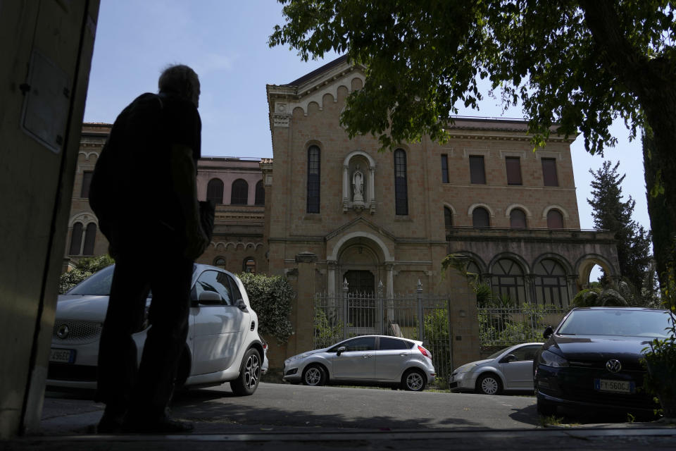 A view of a former monastery, in Rome, Monday, May 29, 2023, situated on a quiet residential street. It once sheltered Jews fleeing deportation in World War II. Purchased by the Vatican in 2021 as a dormitory for foreign nuns studying at Rome’s pontifical universities, the building now stands empty, a collateral victim of the latest financial scandal to hit the Holy See. (AP Photo/Alessandra Tarantino)