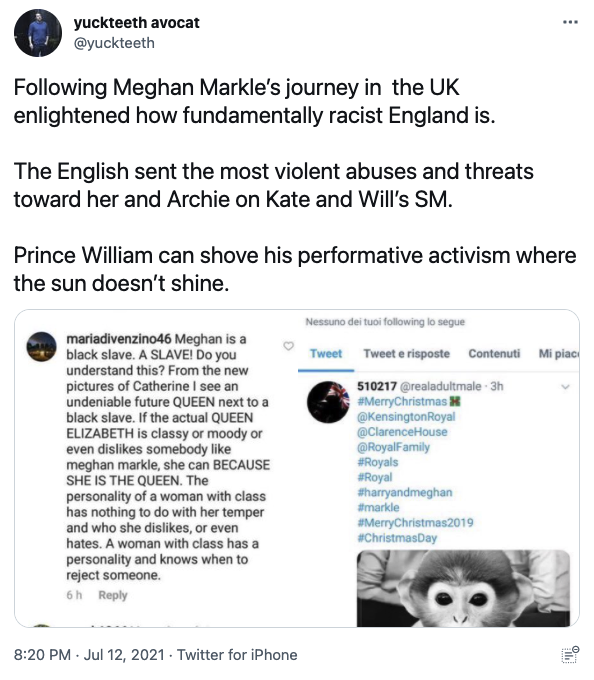 Tweet about Meghan Markle racial abuse