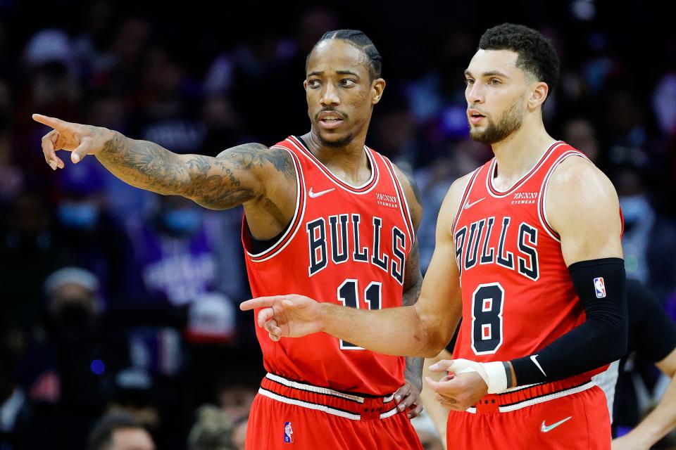 Should Bulls guards DeMar DeRozan (11) and Zach LaVine (8) become the first teammates to share the backcourt as All-Star starters since the Knicks' Earl Monroe and Walt Frazier in 1975?
