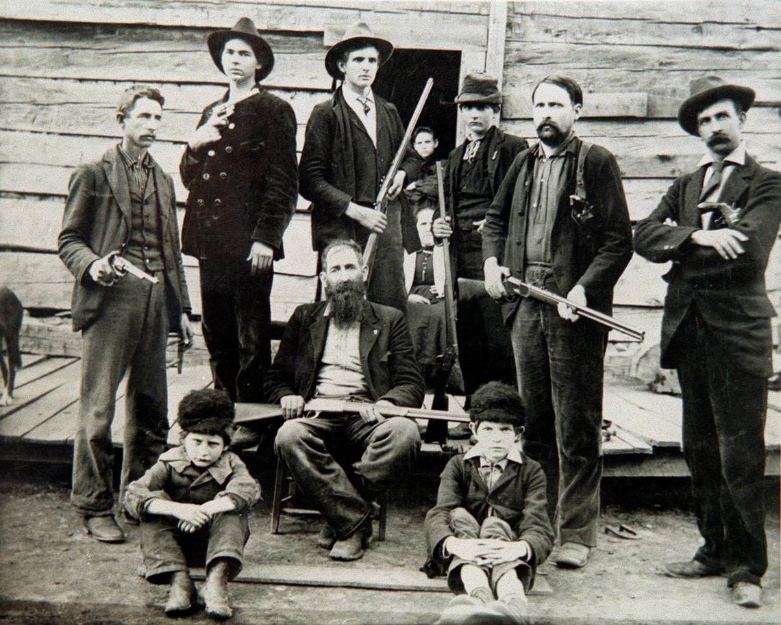 Group photo of some of the participants in the Hatfield/McCoy feud circa 1899. J. Winston Coleman Collection Transylvania University Library. NOTE: Please check with News Research before re-using this photograph. Permission must be granted from Transylvania University Library.