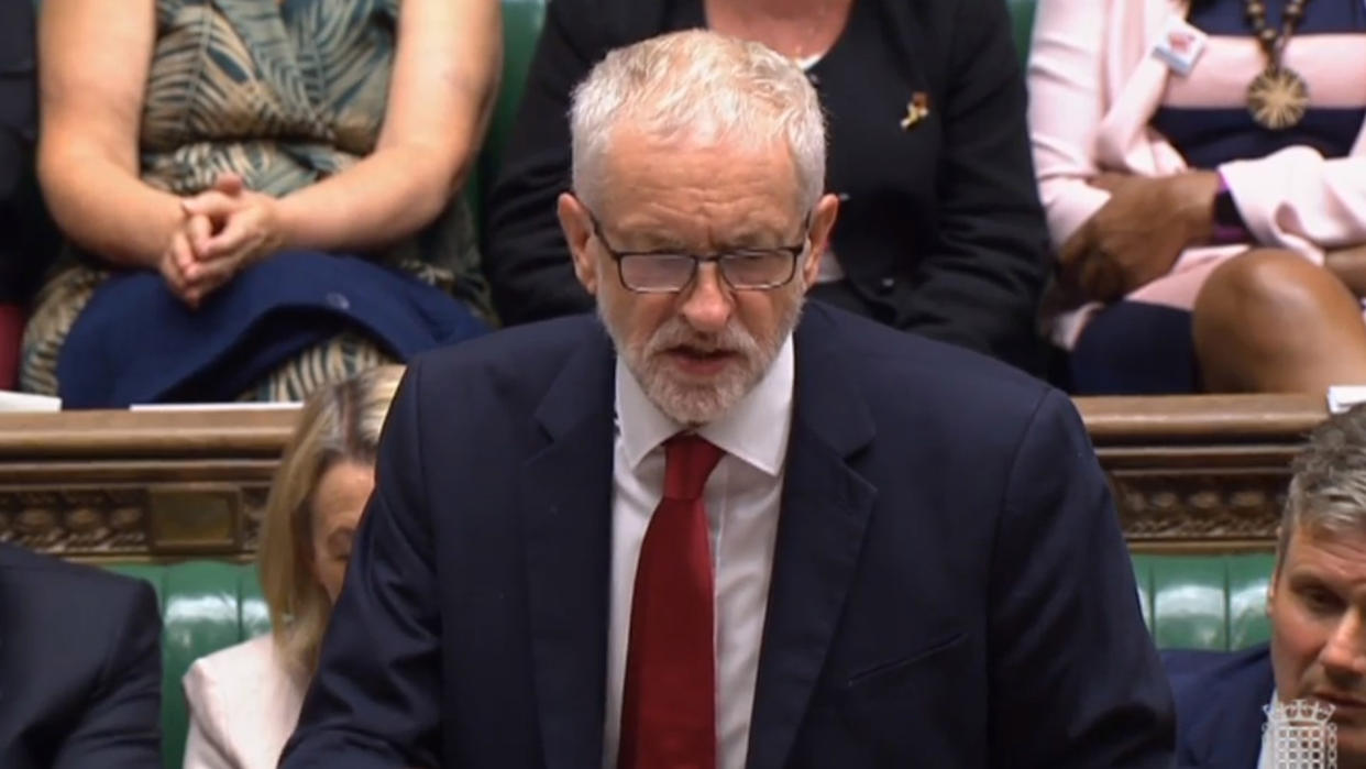 Labour leader Jeremy Corbyn speaking in the House of Commons, London after MPs voted in favour of allowing a cross-party alliance to take control of the Commons agenda on Wednesday in a bid to block a no-deal Brexit on October 31.
