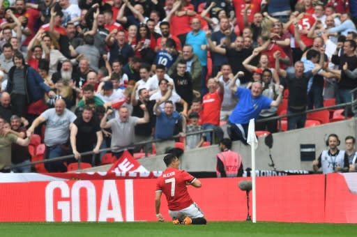 Specialist: Alexis Sanchez scored his eighth goal in eight games at Wembley in the semi-final