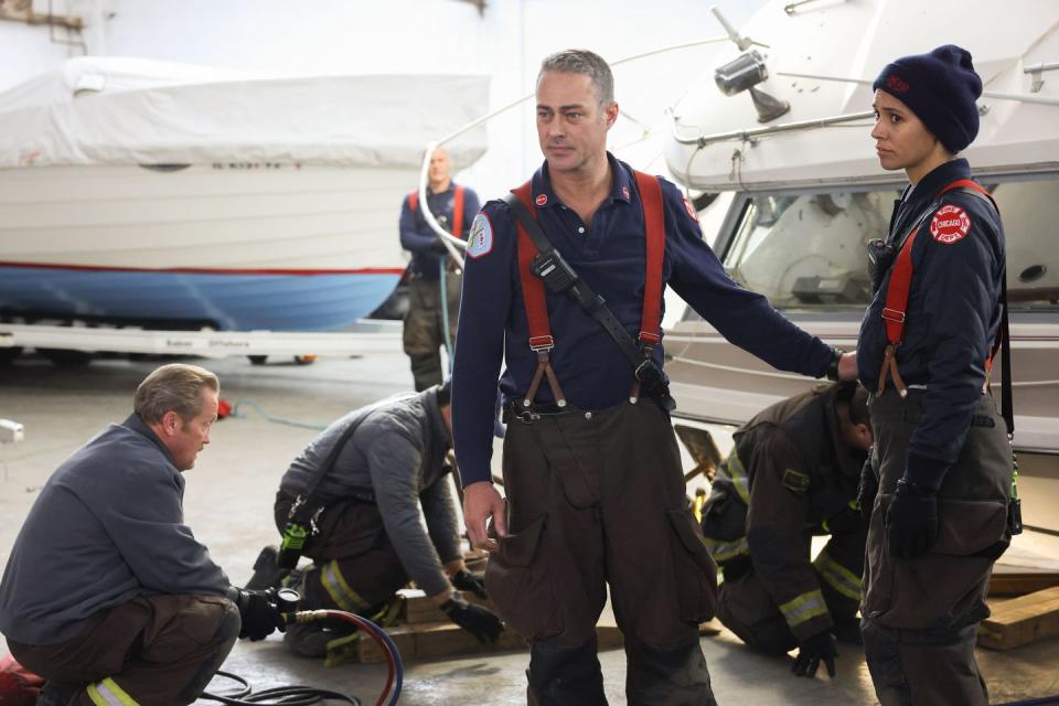 taylor kinney as kelly severide and miranda rae mayo as stella kidd