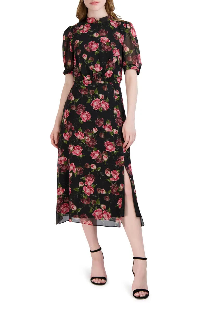 Julia Jordan Floral Print Puff Sleeve Midi Dress. Image via Nordstrom.