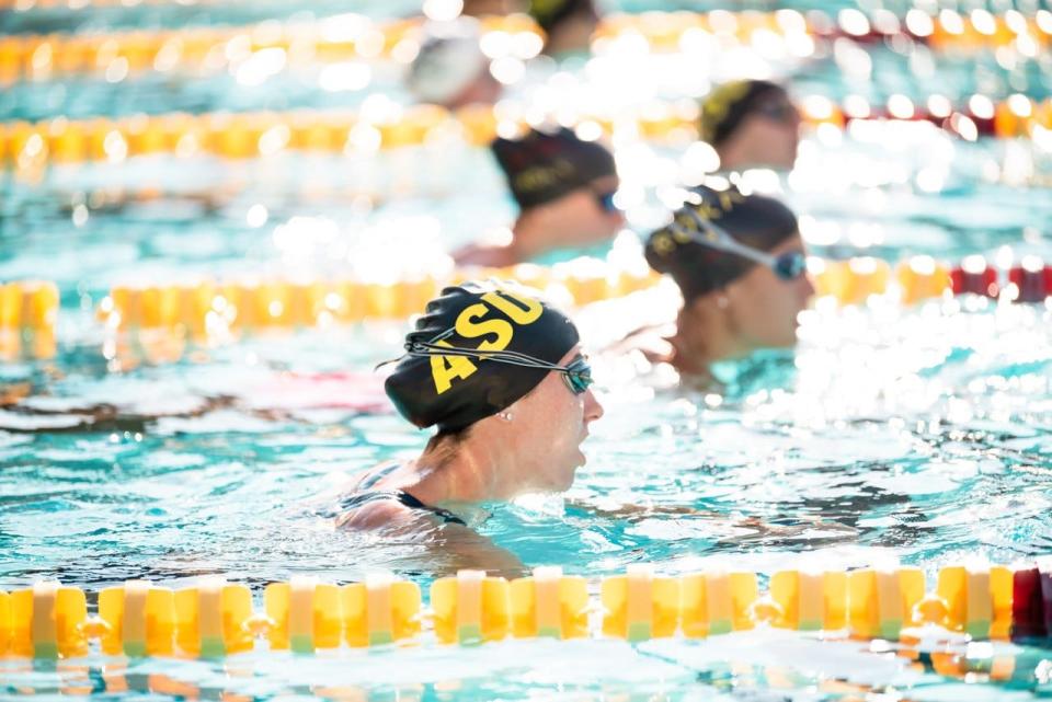 Arizona State triathletes work out at Mona Plummer Aquatic Center.