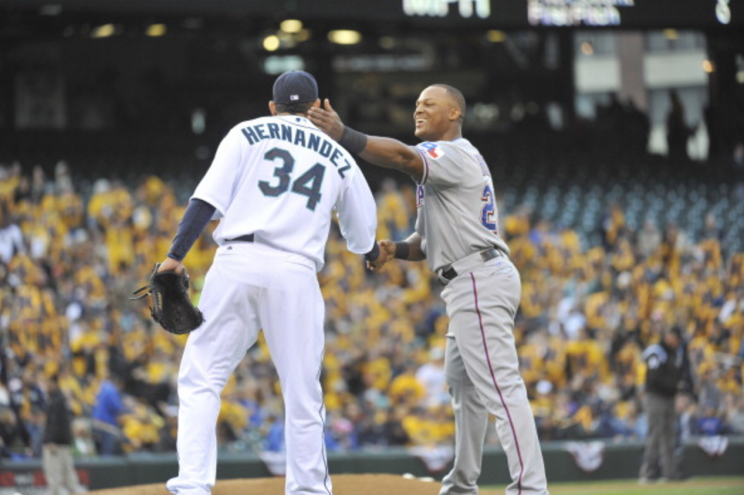 Felix Hernandez and Adrian Beltre shared a heartfelt moment on Monday night. (Getty)