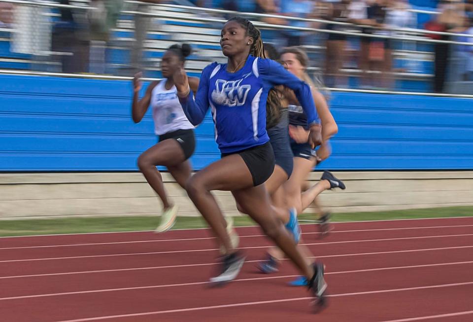 Wildwood’s Ja’Kyra Corbin wins the 100 meter dash during the Class 1A-Region 2 track and field championships on May 4 at Mount Dora Christian Academy. Corbin finished third at 100 meters recently at the FHSAA Class 1A state finals in Gainesville.