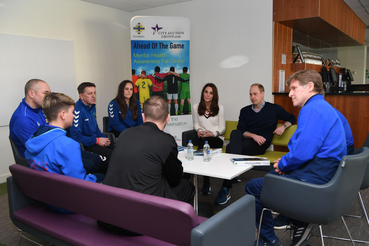 William and Kate meet representatives from Ahead of the Game at Windsor Park stadium in Belfast [Photo: Getty]