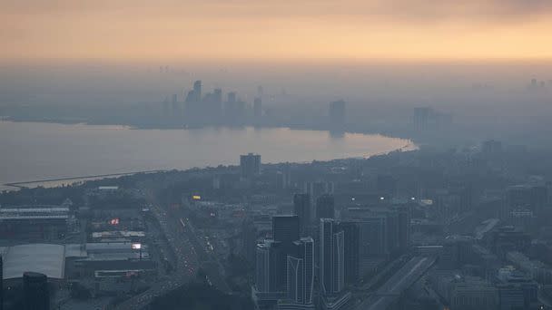 PHOTO: Smoke from wildfires in the provinces of Quebec and Nova Scotia is seen on June 28, 2023 in Toronto. (Ian Willms/Getty Images)