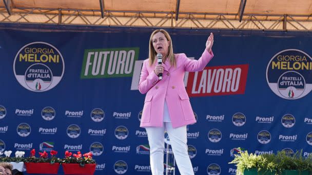 PHOTO: Giorgia Meloni holds a speech of conclusion during the electoral campaign in Bagnoli, Italy, Sept. 23, 2022. (Pasquale Gargano/Pacific Press via ZUMA Press)