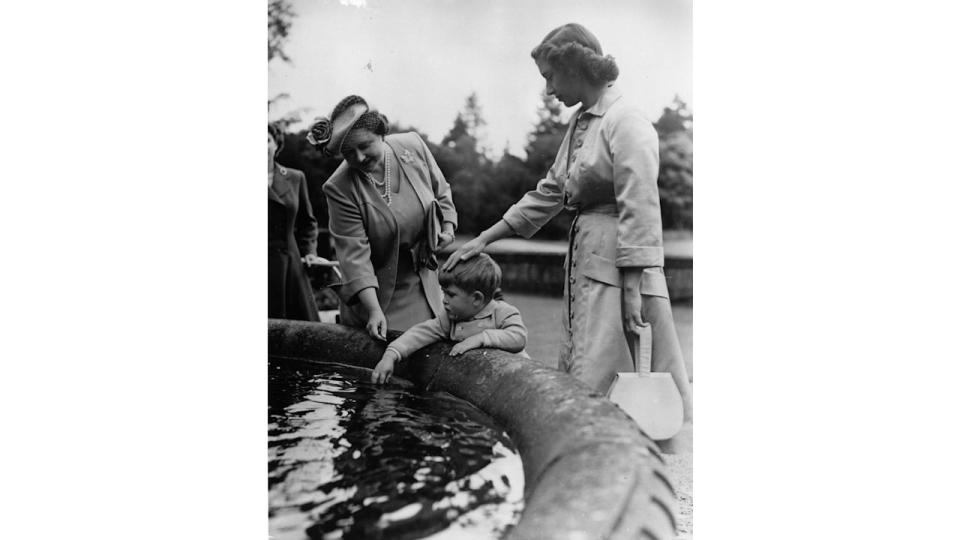 Prince Charles with Queen Elizabeth The Queen Mother and Princess Margaret Rose (1930 - 2002) in the grounds of Balmoral Castle on the Princess' 21st birthday.