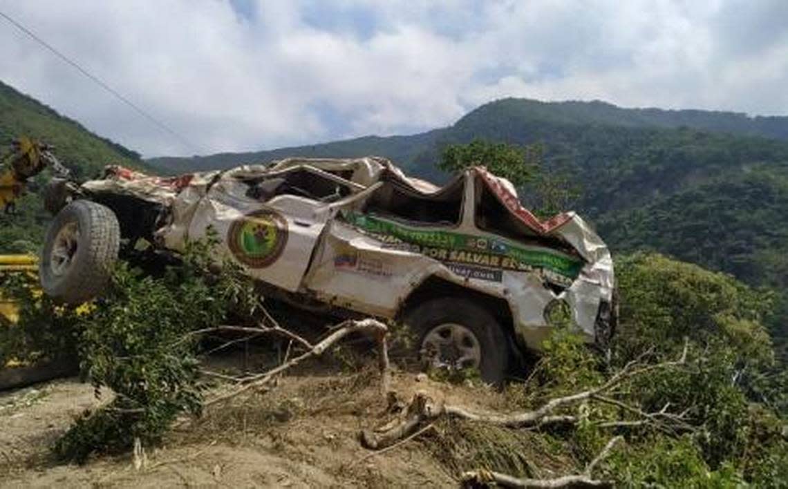 Animal rescue ambulance that fell off the cliff. Three of its six occupants died.