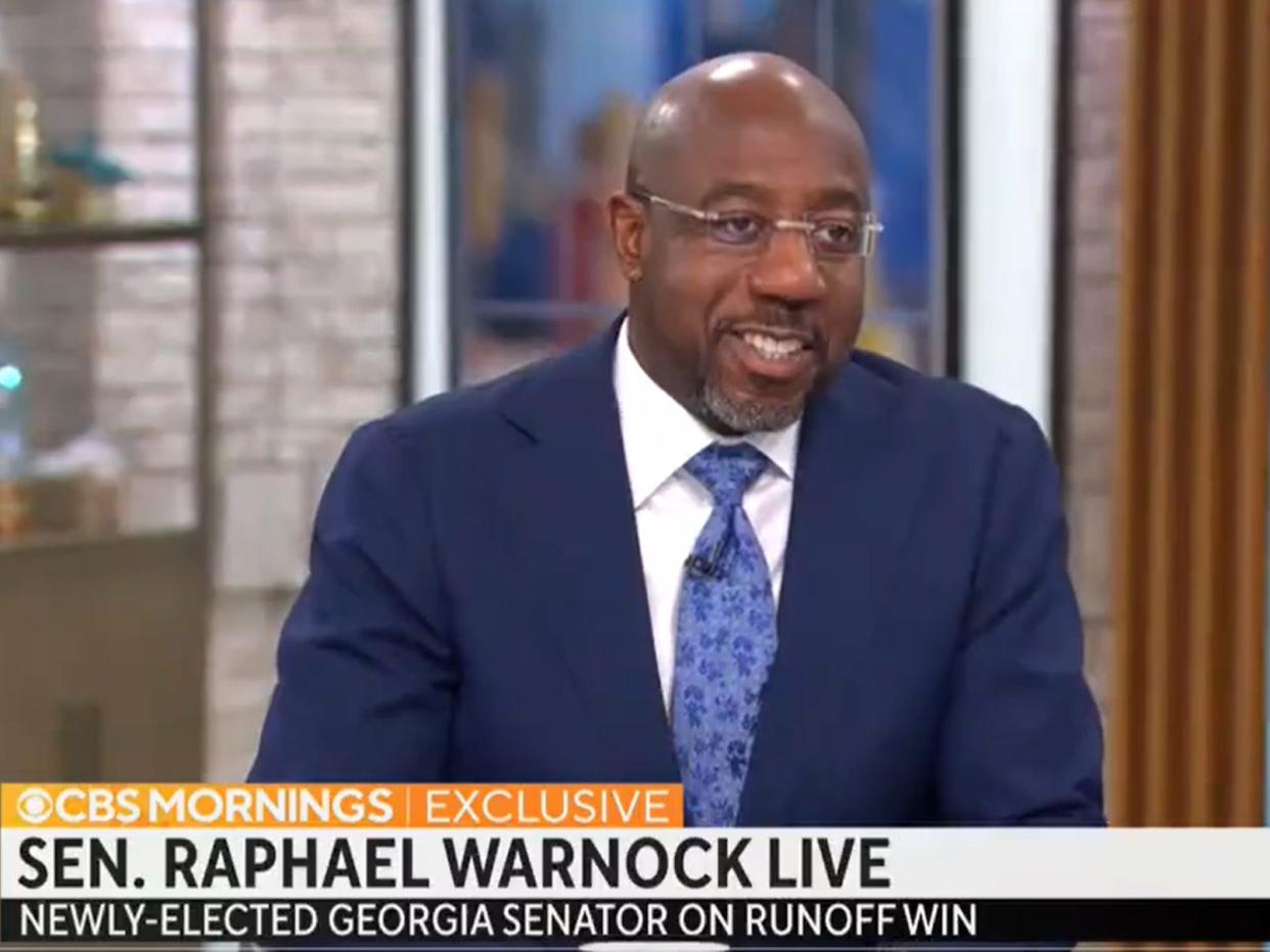 Democratic Sen. Raphael Warnock appeared on CBS This Morning on December 19, 2022.