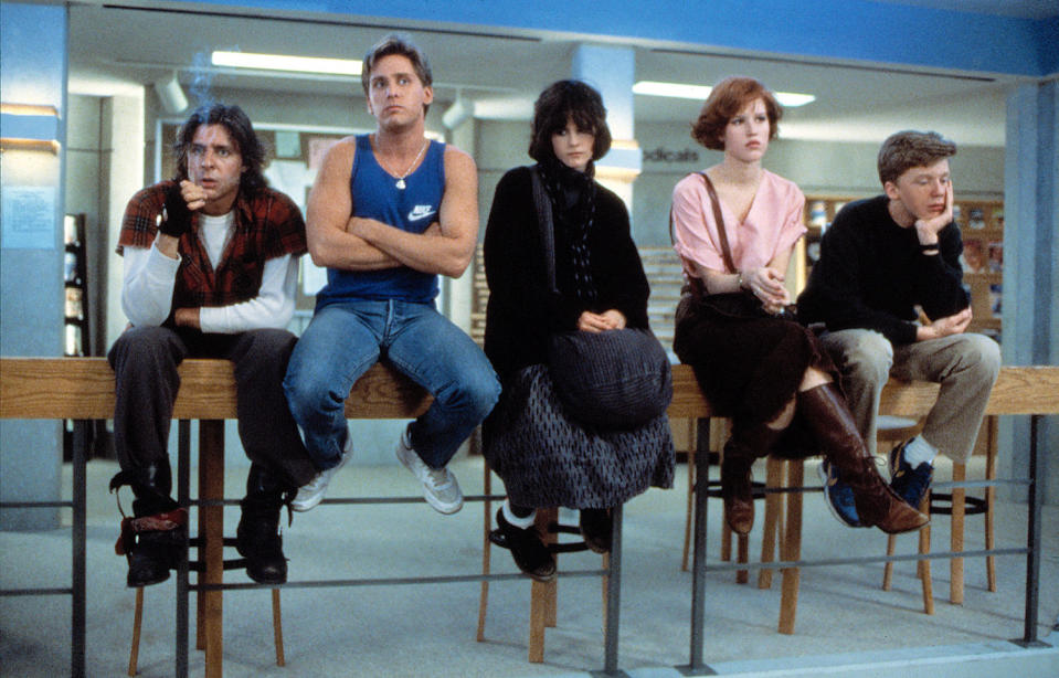 THE BREAKFAST CLUB, Judd Nelson, Emilio Estevez, Ally Sheedy, Molly Ringwald, Anthony Michael Hall, ((C)Universal / Courtesy Everett Collection)