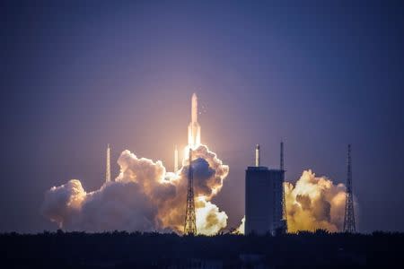 The Long March-5 Y2 rocket takes off from Wenchang Satellite Launch Center in Wenchang, Hainan Province, China July 2, 2017. REUTERS/Stringer