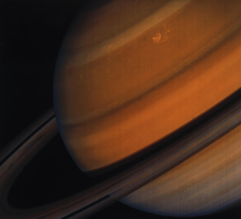 The clear ring structure of Saturn can be seen in this image taken form the Voyager 2 spacecraft on Jan. 1. 1981.