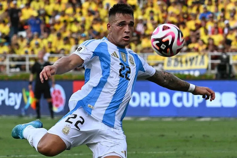 Lautaro Martínez durante el último partido de la Argentina, ante Colombia, en Barranquilla