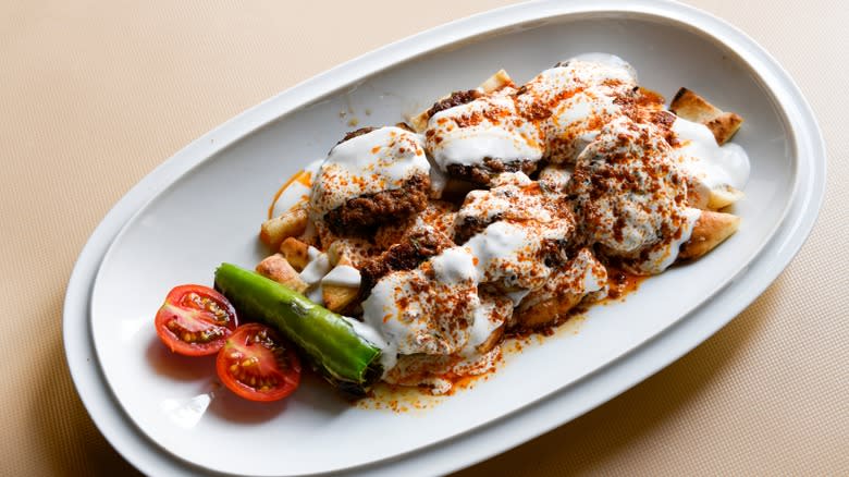 Lamb meatballs topped with yogurt