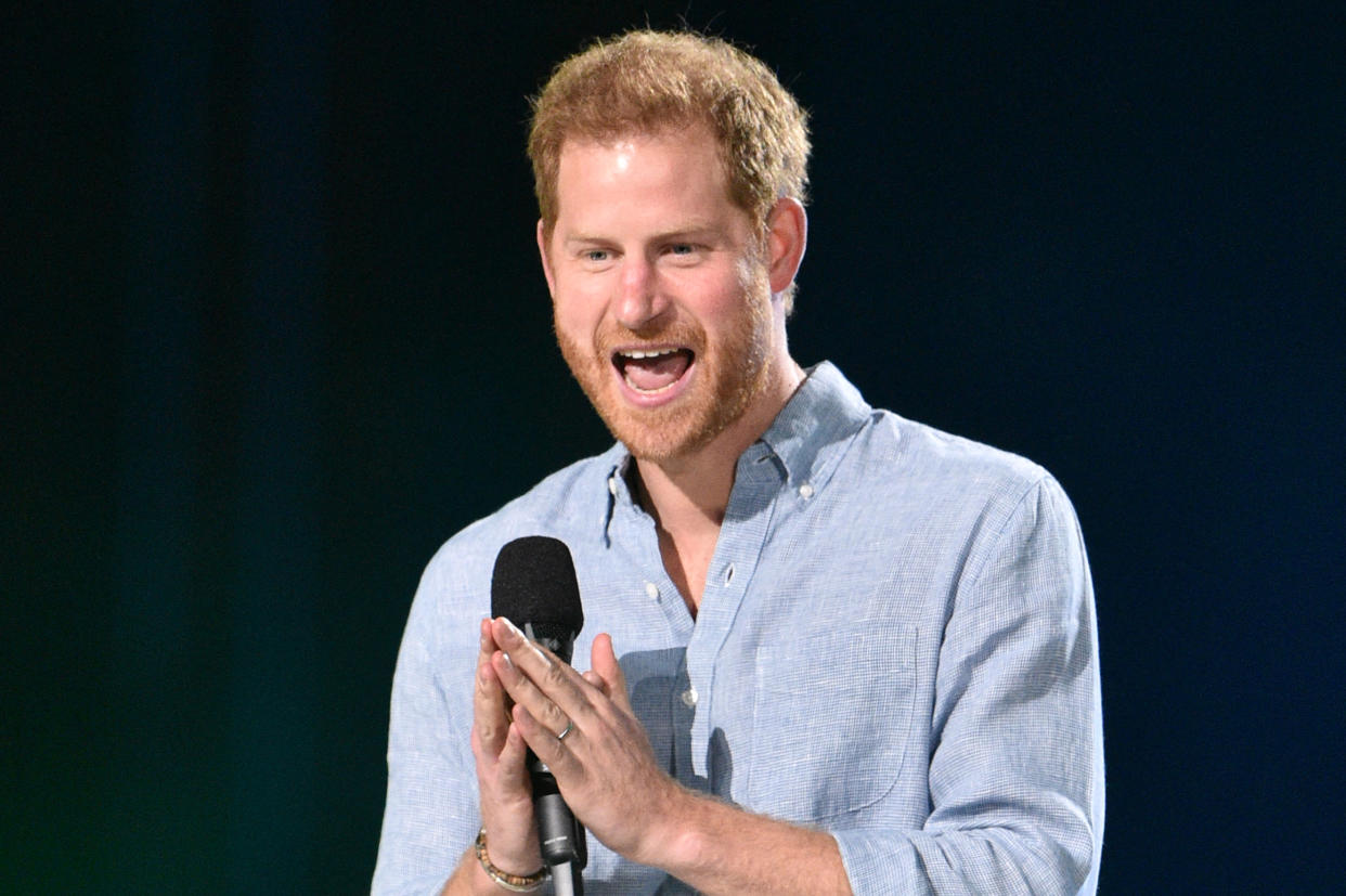 Co-Chair Britain's Prince Harry, Duke of Sussex, speaks onstage during the taping of the 